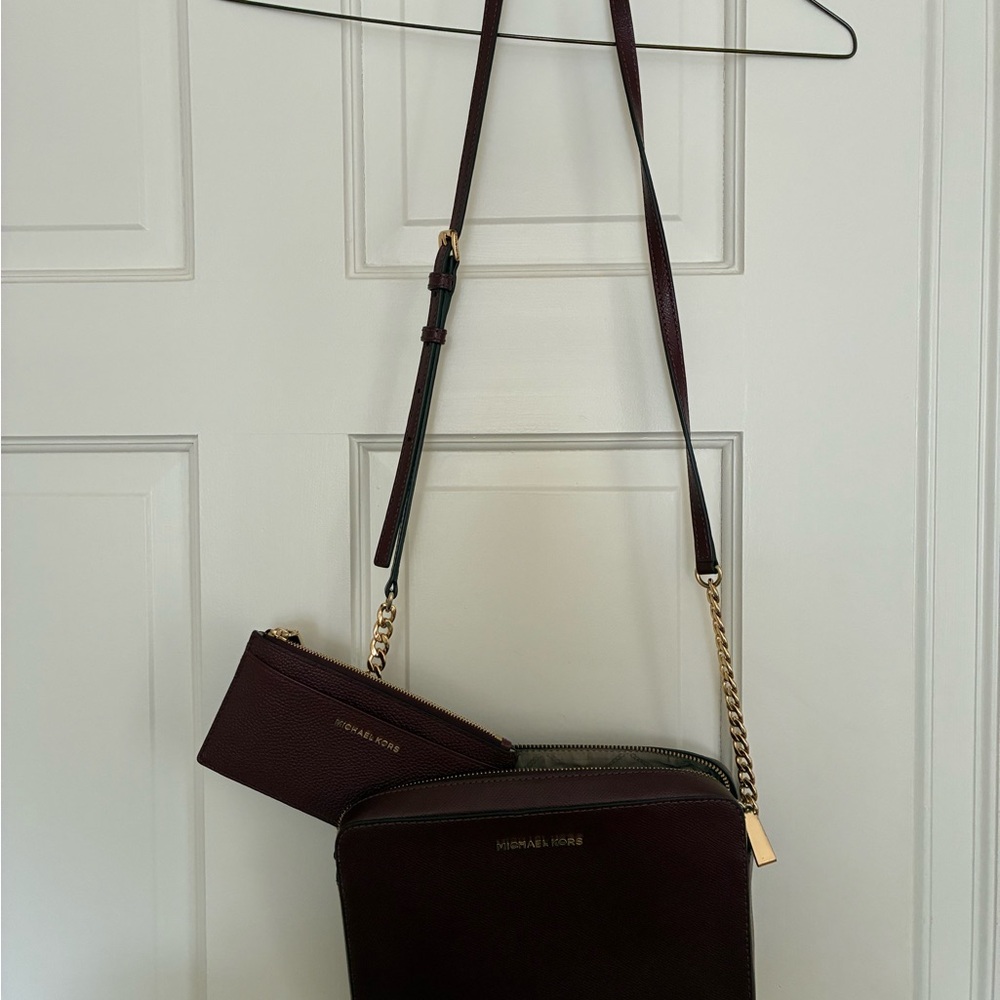 Michael Kors Dark Red Crossbody Bag and Wallet